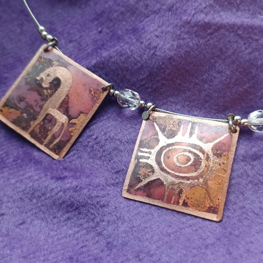 Vintage enameled copper African Motif necklace